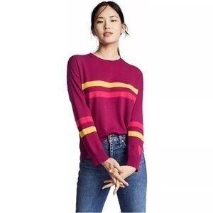 Sundry Cashmere Blend Stripes & Heart Sweater in Berry Size Medium 8-10